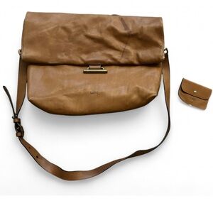 Lupo Tan Leather Satchel Bag with Adjustable Strap and Coin Purse